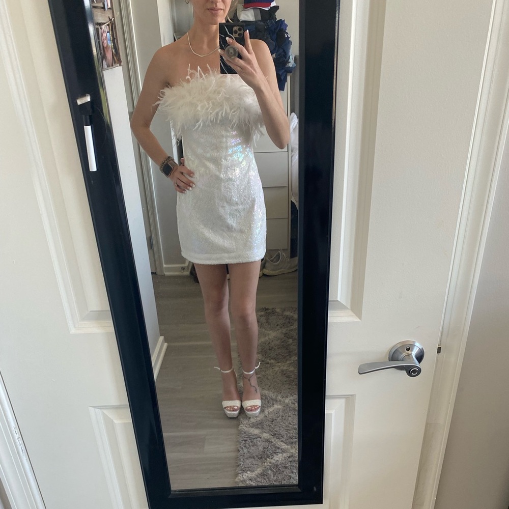 White Dress with Feathers